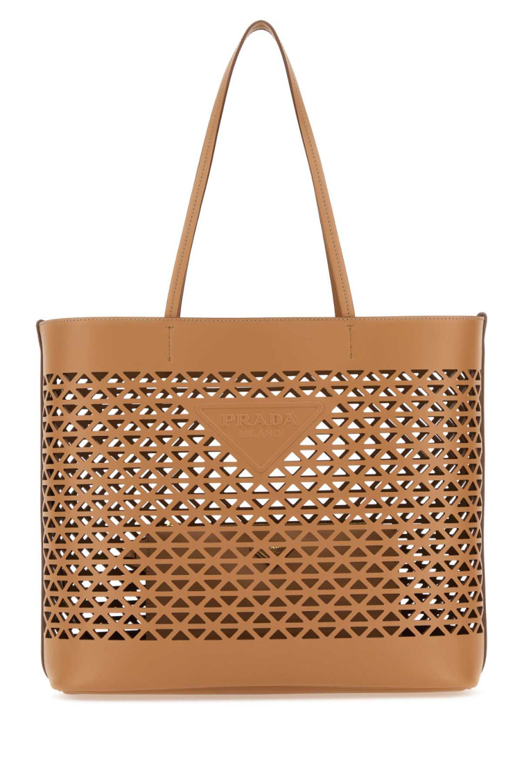 Prada Large Perforated Leather Tote Bag In Light Brown