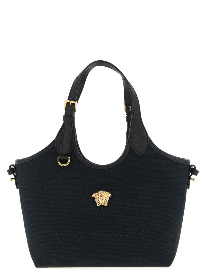 Versace La Medusa Small Tote Bag Top Handles In Black