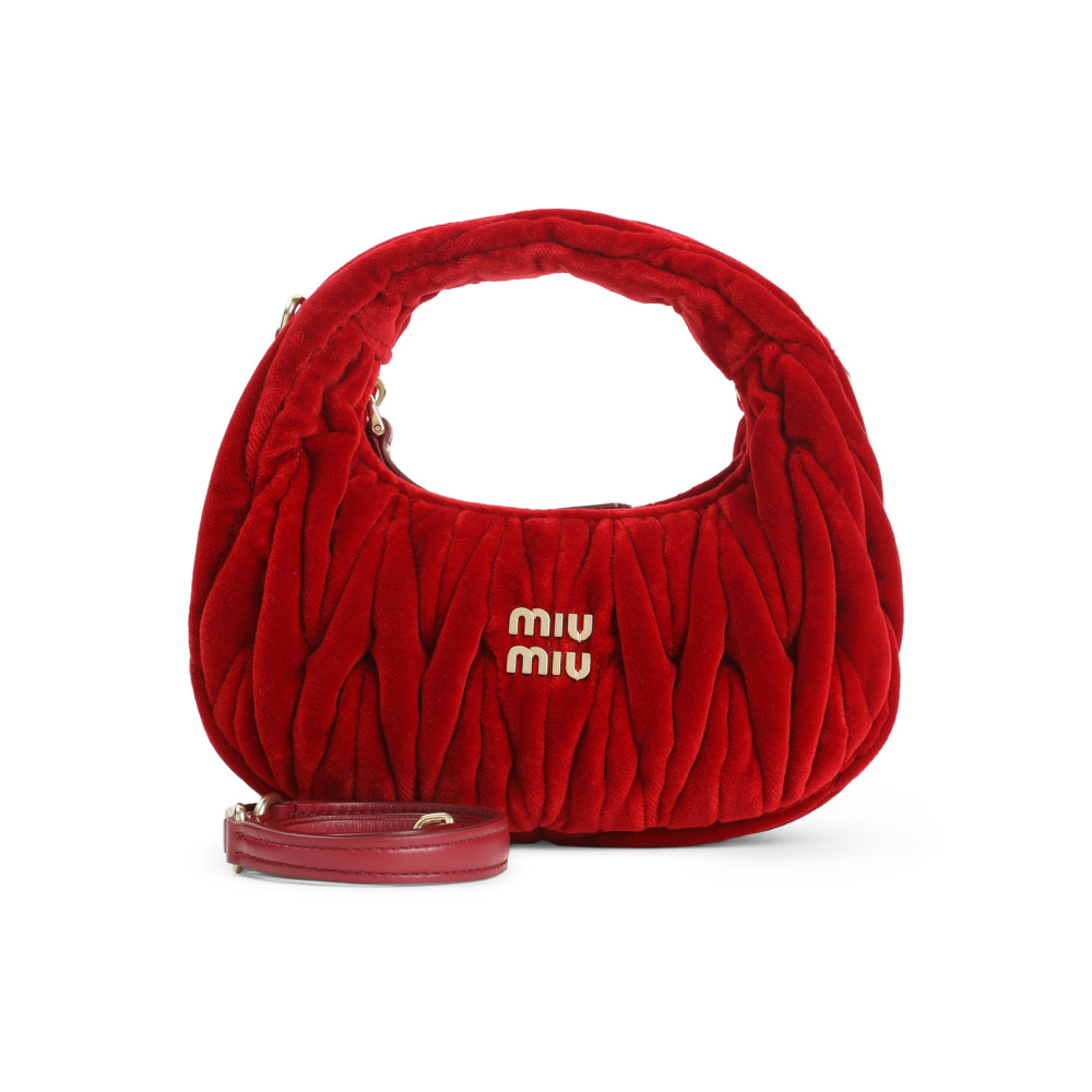 Miu Miu Mini Velvet Handbag Matelasse Handle Strap In Red