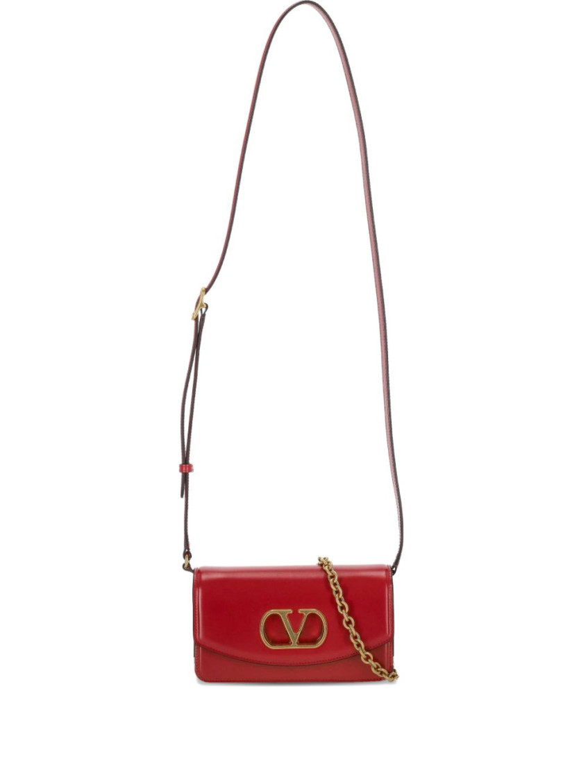 Valentino Crossbody Bags With Gold-tone Hardware And Chain Strap In Red