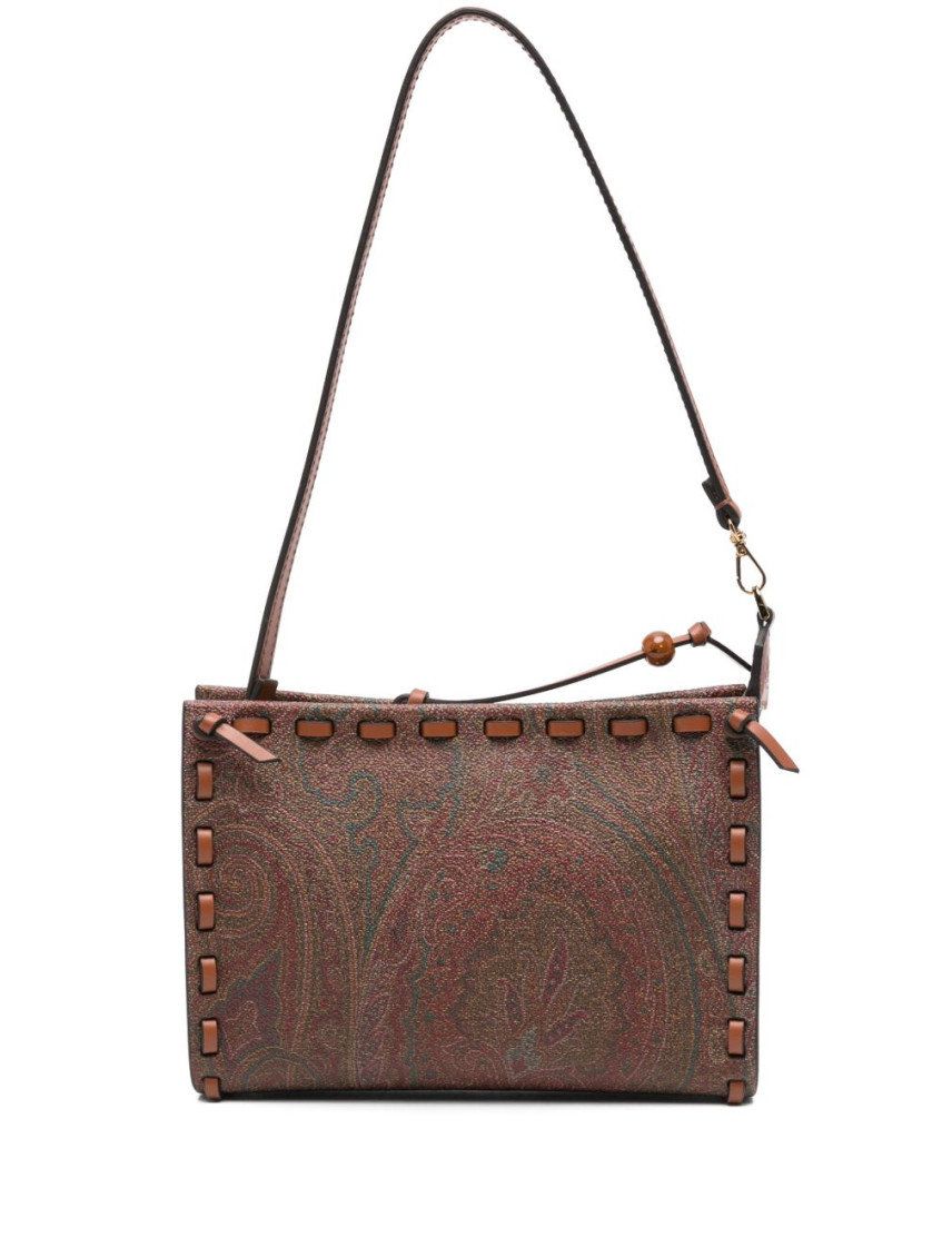 Etro Brown Calfskin Shoulder Bag With Paisley Print