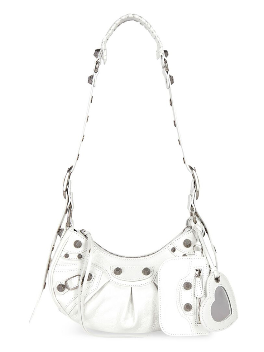 Balenciaga Extra Small Le Cagole Embellished Leather Shoulder Bag In White