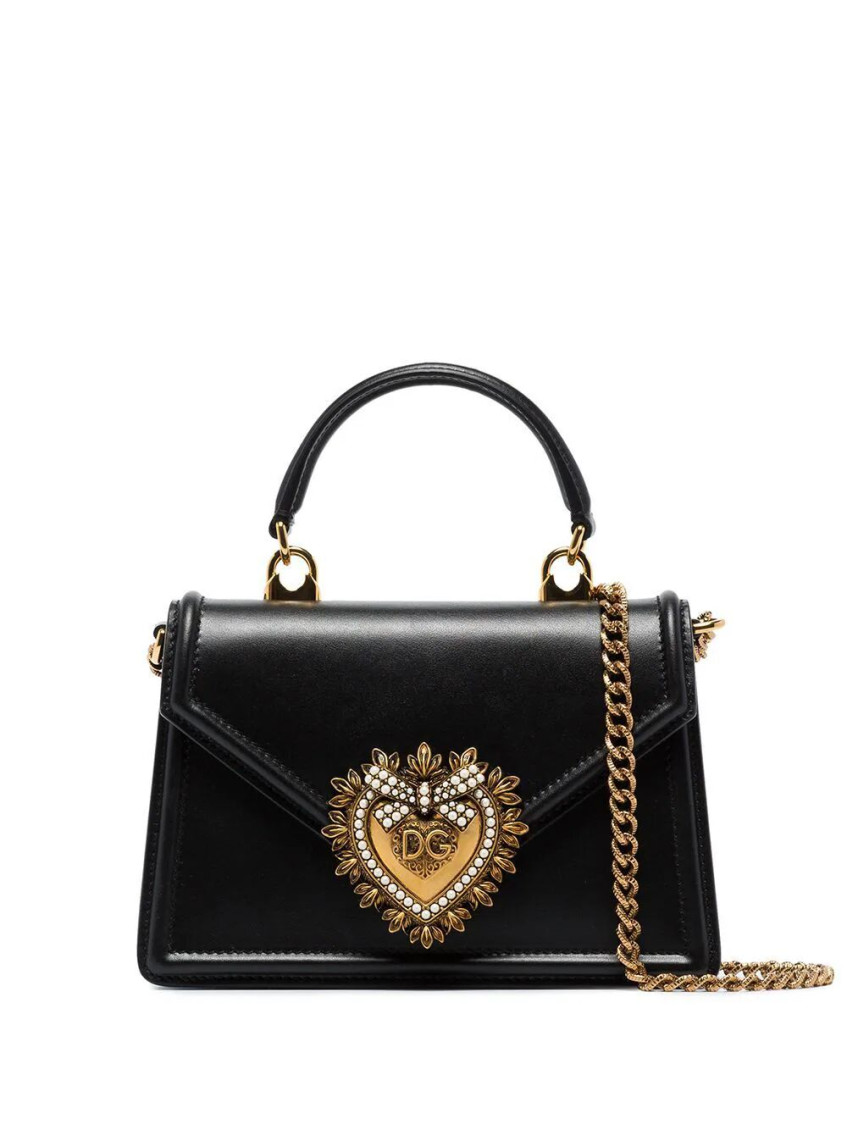 Dolce & Gabbana Small Devotion Molurus Python Skin Top Handle Bag In Black