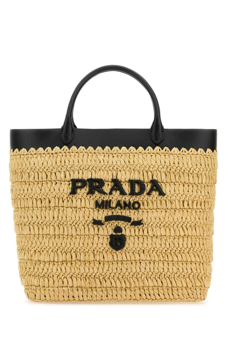 Shop Prada Beige Woven Tote Bag