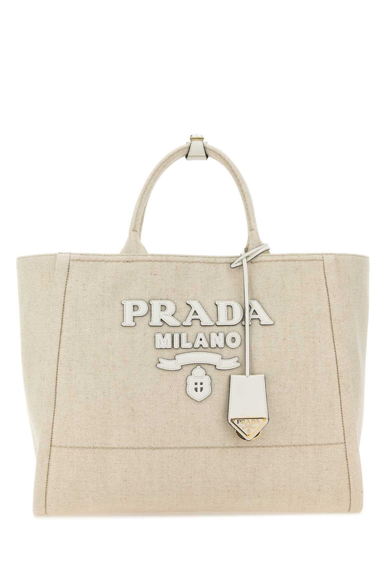 Prada Leather Patch Canvas Bag In Brown