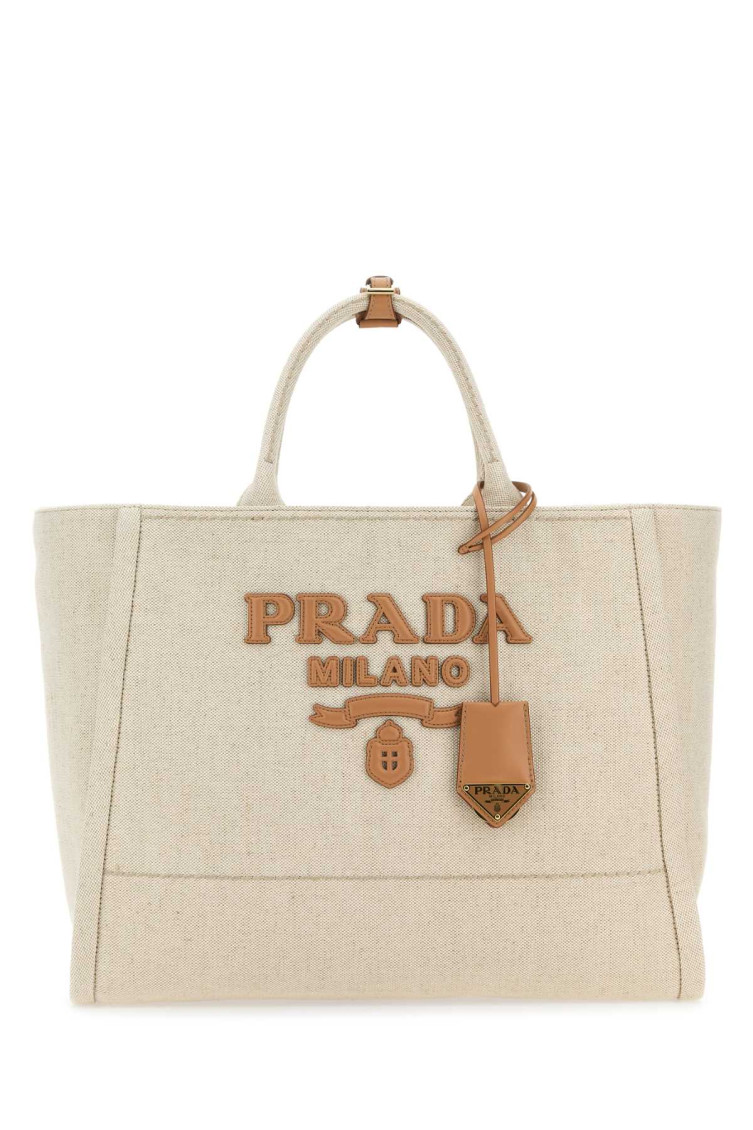 Prada Women's Sand Canvas Shopping Bag In Beige