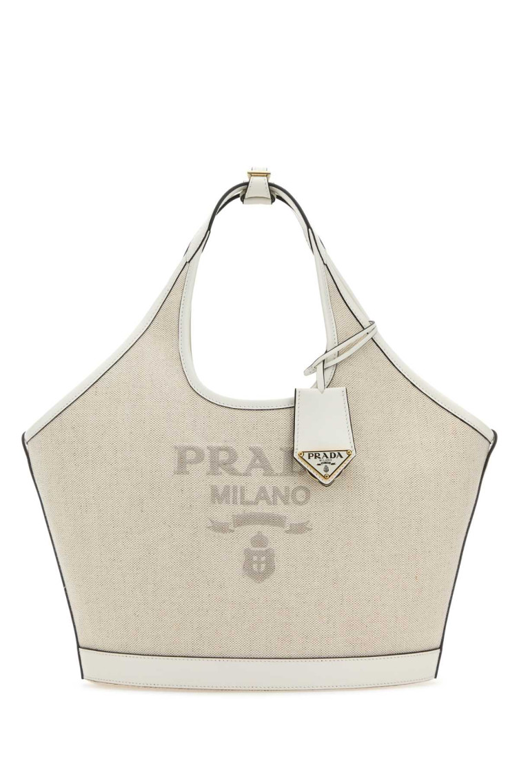 Prada Canvas Top Handle Shoulder Bag In Beige