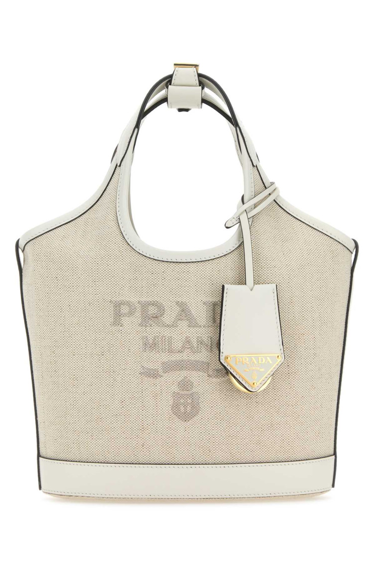 Prada Textured Fabric Shoulder Bag With Top Handle In Beige