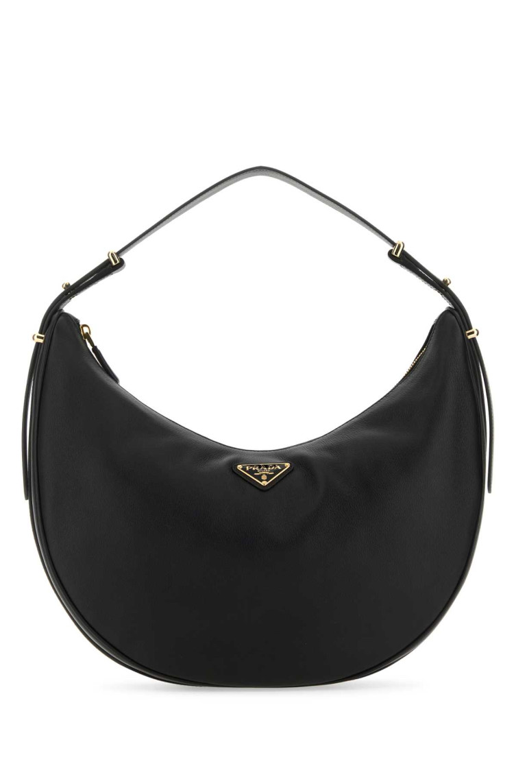 Prada Rounded Shoulder Bag With Gold-tone Hardware In Black