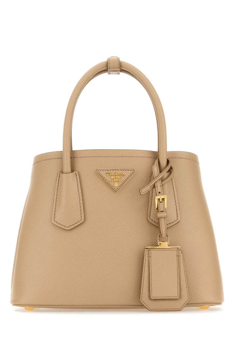 Prada Structured Leather Top Handle Shoulder Bag In Beige