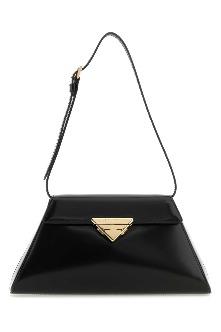 Prada Leather Shoulder Bag Adjustable Straps In Black