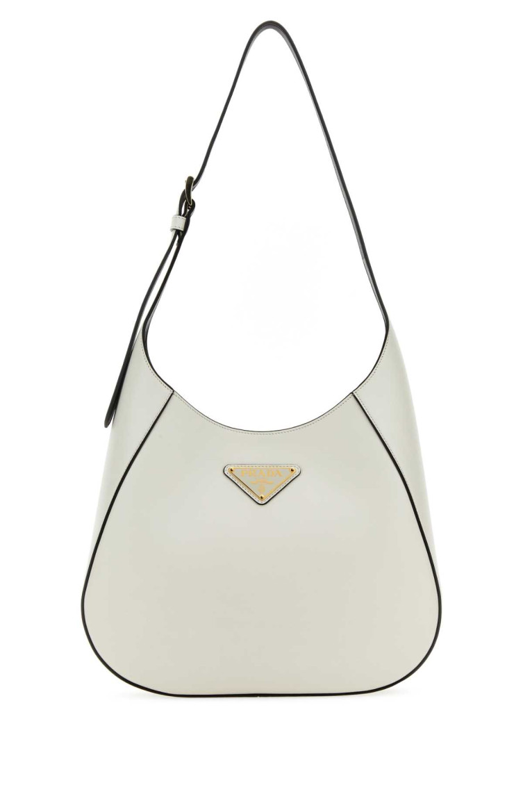 Prada City Calf Leather Hobo Bag In White
