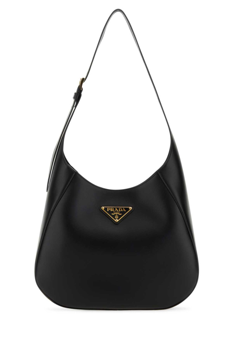 Prada Leather Shoulder Bag With Triangle Logo In Black