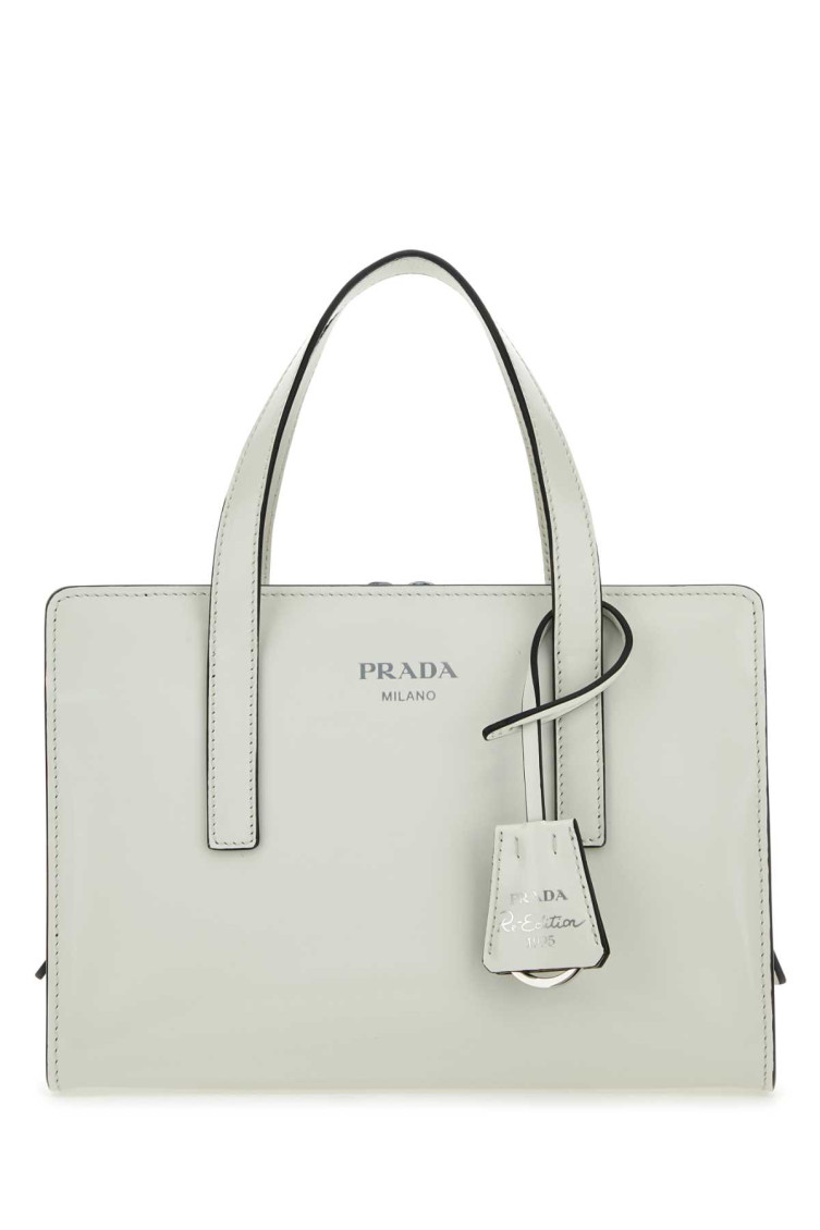 Prada Re-nylon And Leather Medium Top-handle Bag With Padlock In White