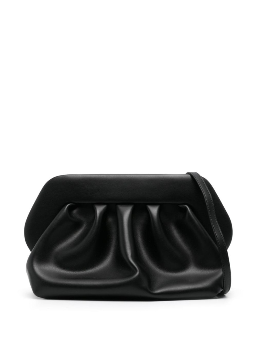 Themoirè Gathered Pleated Rectangular Clutch Bag In Black