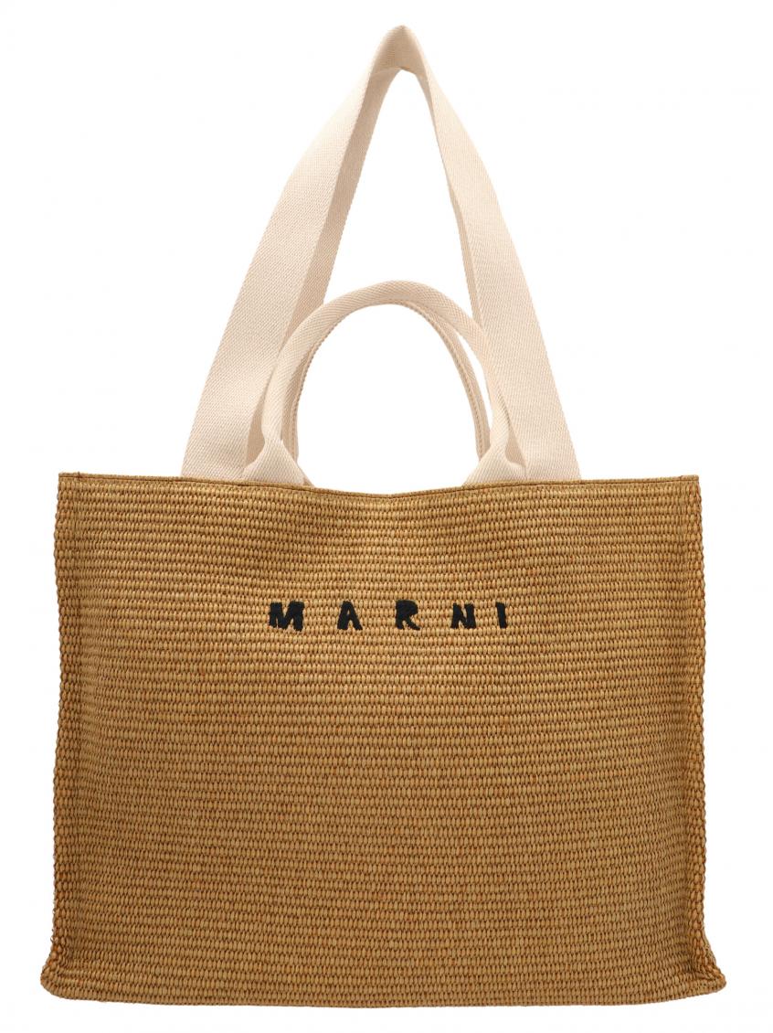 Marni Beige Logo Shopper In Beige