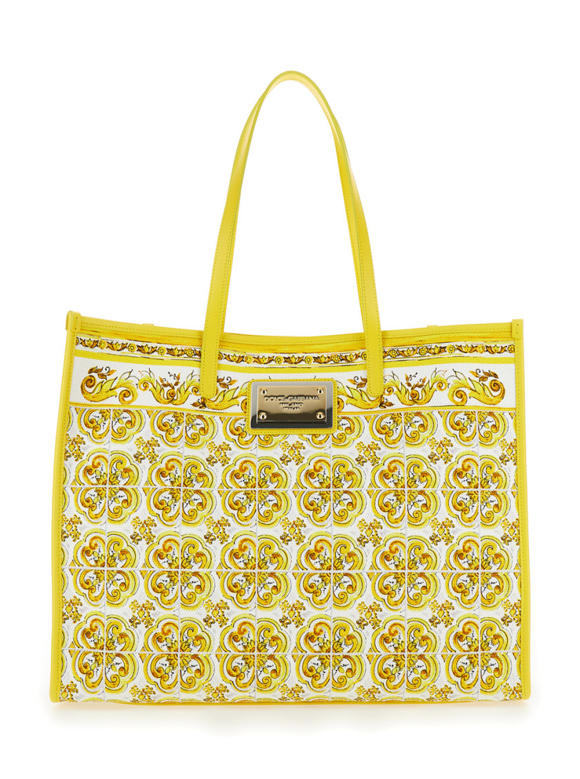 Shop Dolce & Gabbana Yellow Majolica-print Canvas Tote Bag