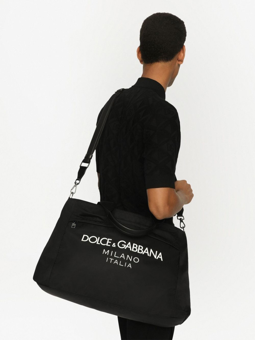 Dolce & Gabbana Black Rubberized Logo Duffle Bag
