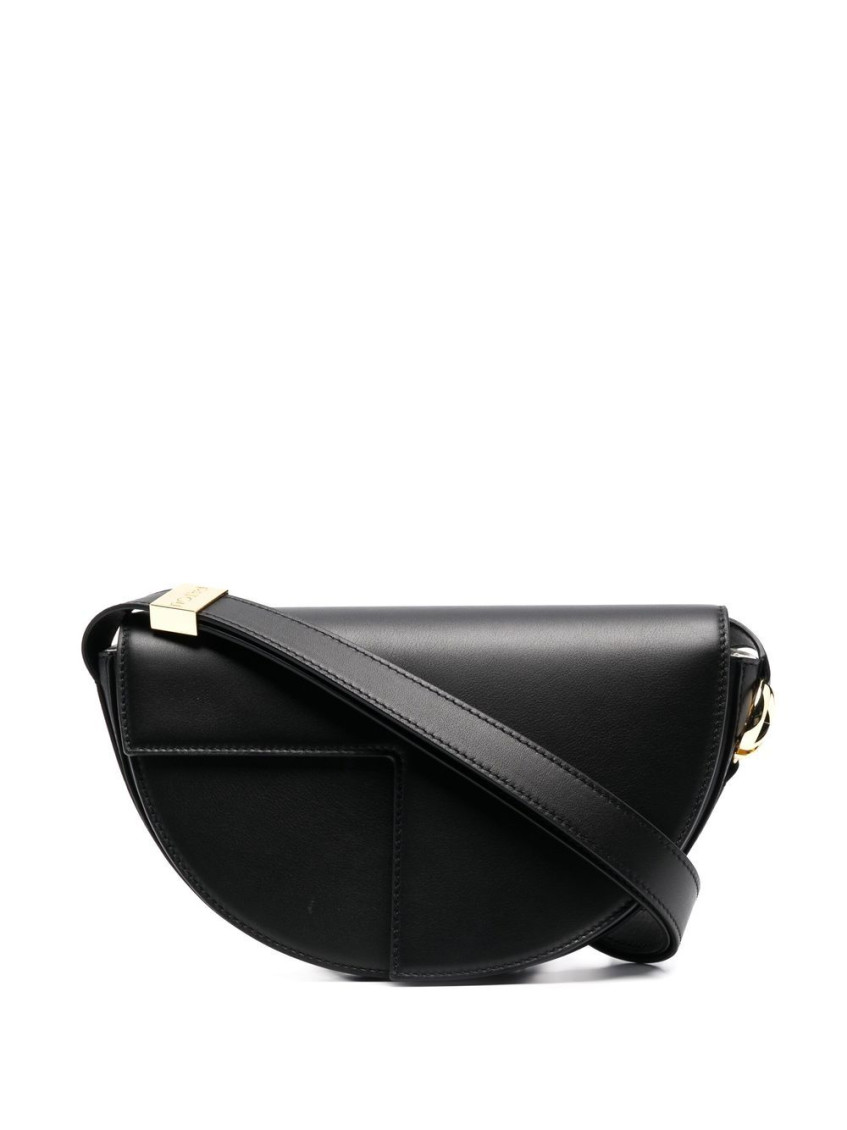 Patou Leather Shoulder Bag With Adjustable Strap In Black