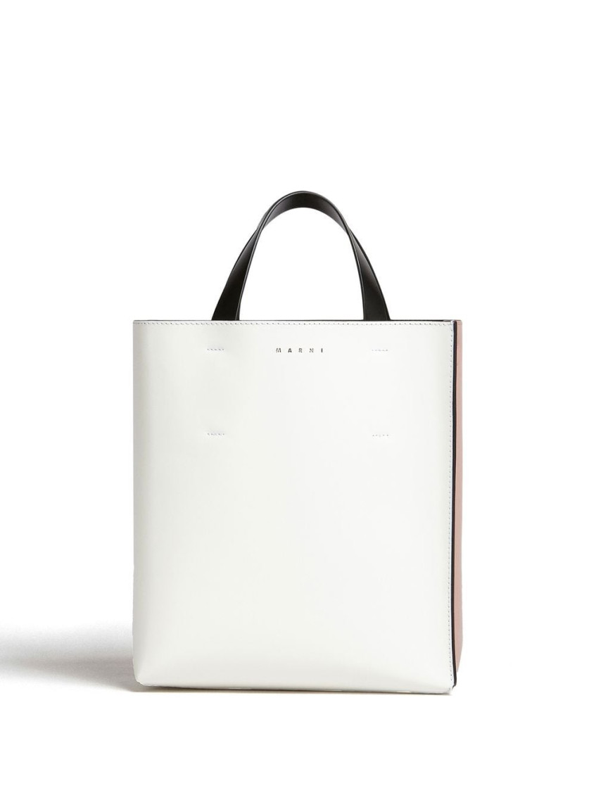 Marni Museo Drawstring Leather Tote Bag In White