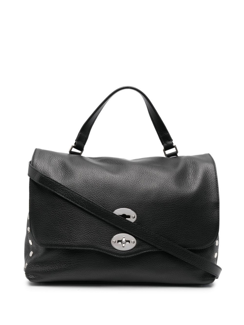 Zanellato Tumbled Leather Medium Postina Daily Day Bags In Black