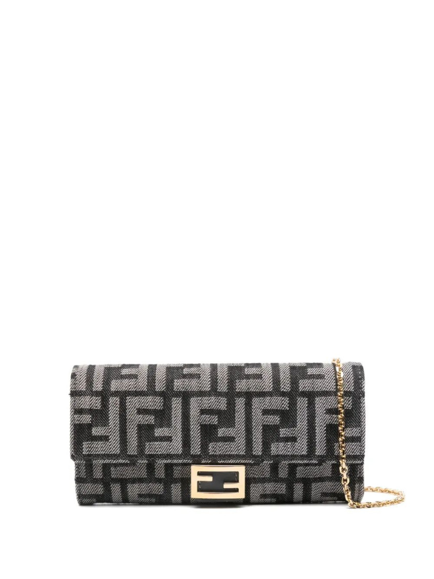Fendi Denim Logo Clutch In Blue