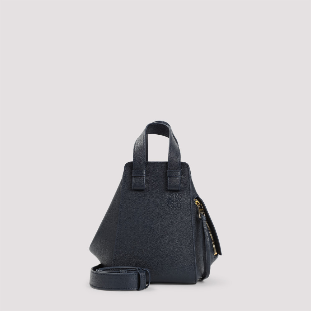 Loewe Expandable Leather Shoulder Bag With Zip Pocket In Navy Blue