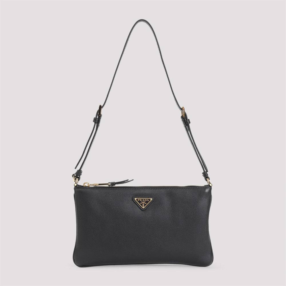 Prada Logo Leather Shoulder Bag In Black