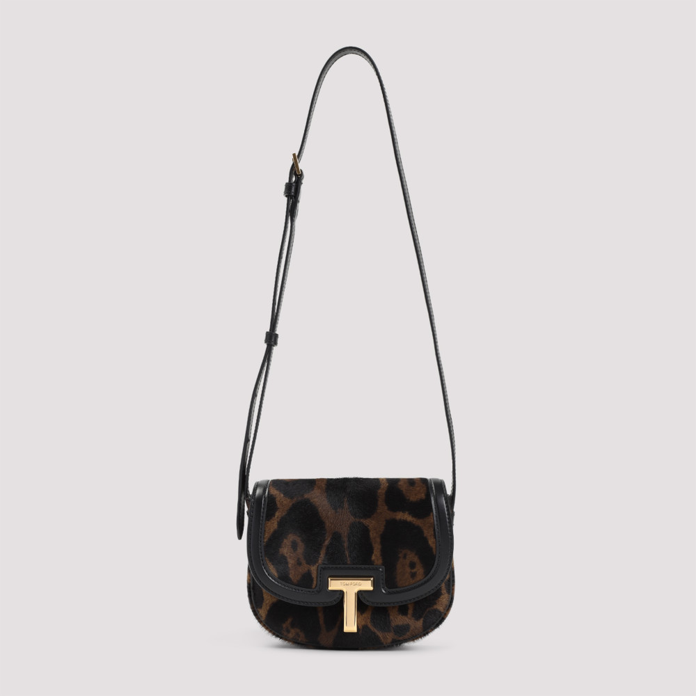 Tom Ford Leopard Print T Logo Crossbody Bag In Leopard Print