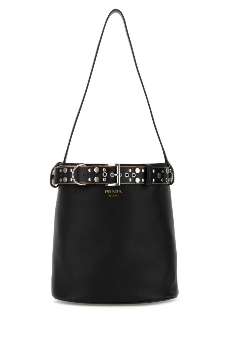 Prada Studded Belt Leather Bucket Bag In Black