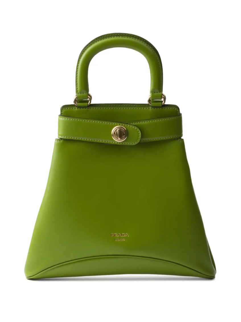 Prada Re-nylon And Leather Medium Top-handle Bag With Padlock In Green