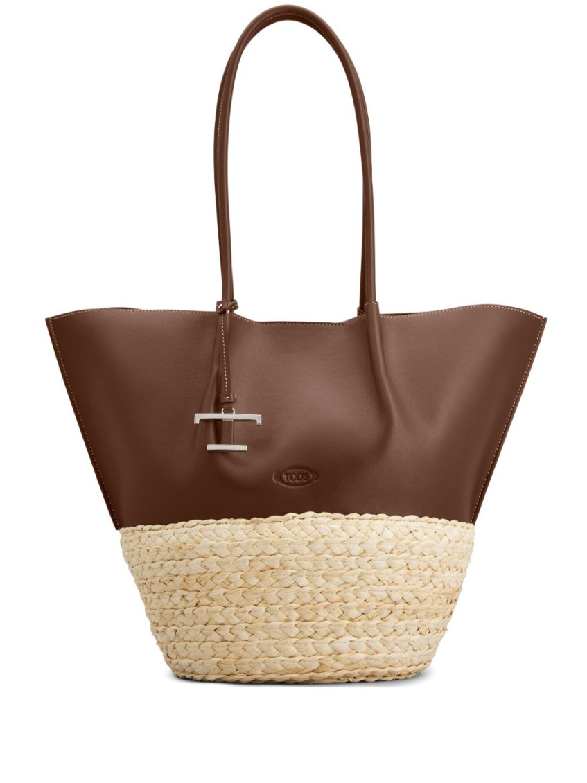 Tod's Chocolate Brown Raffia Shopping Bag In Brown