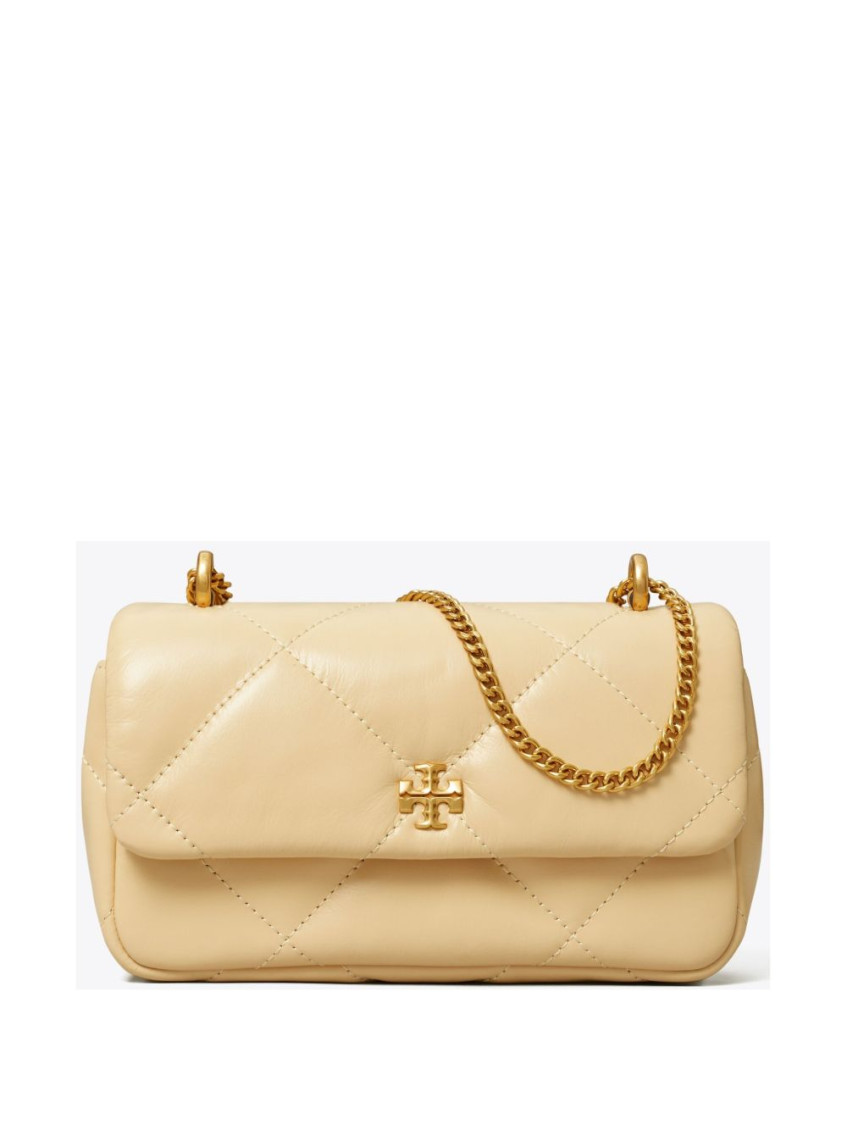 Tory Burch 'kira' Beige Crossbody Bag With Logo Plaque On The Front And Chain-link Shoulder Strap
