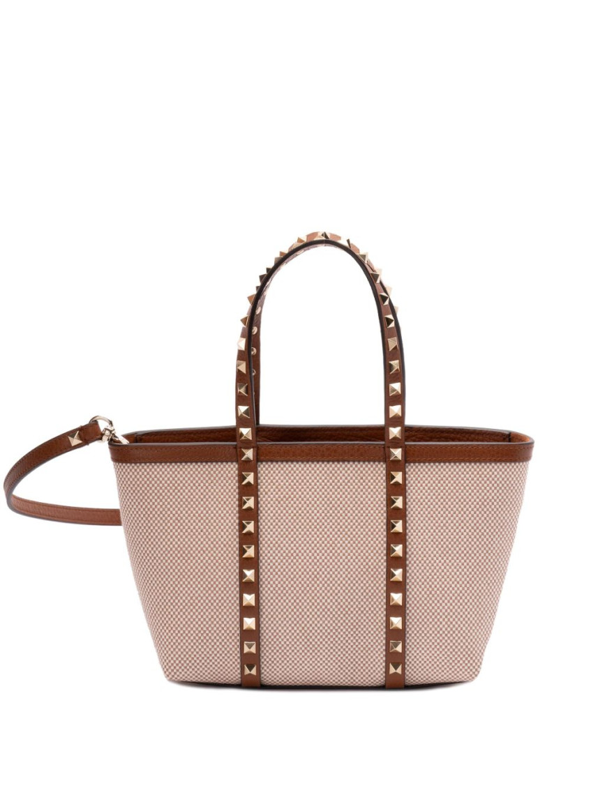 Valentino Garavani Brown Rockstud Canvas Mini Tote