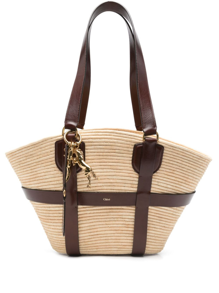 Chloé Kerala Large Basket Tote Bag In Fabric And Leather