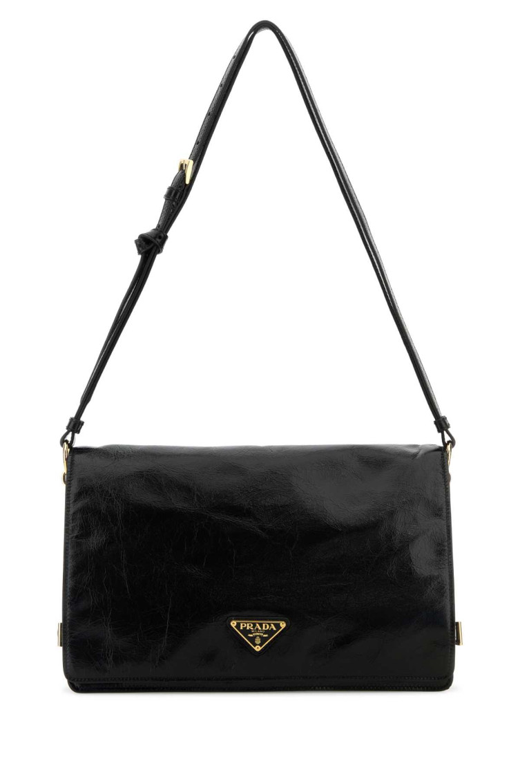 Prada Medium Triangle Logo Shoulder Bag In Black