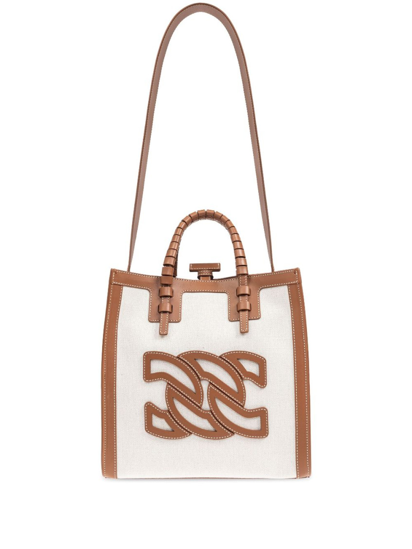 Casadei Brown Canvas And Leather Tote
