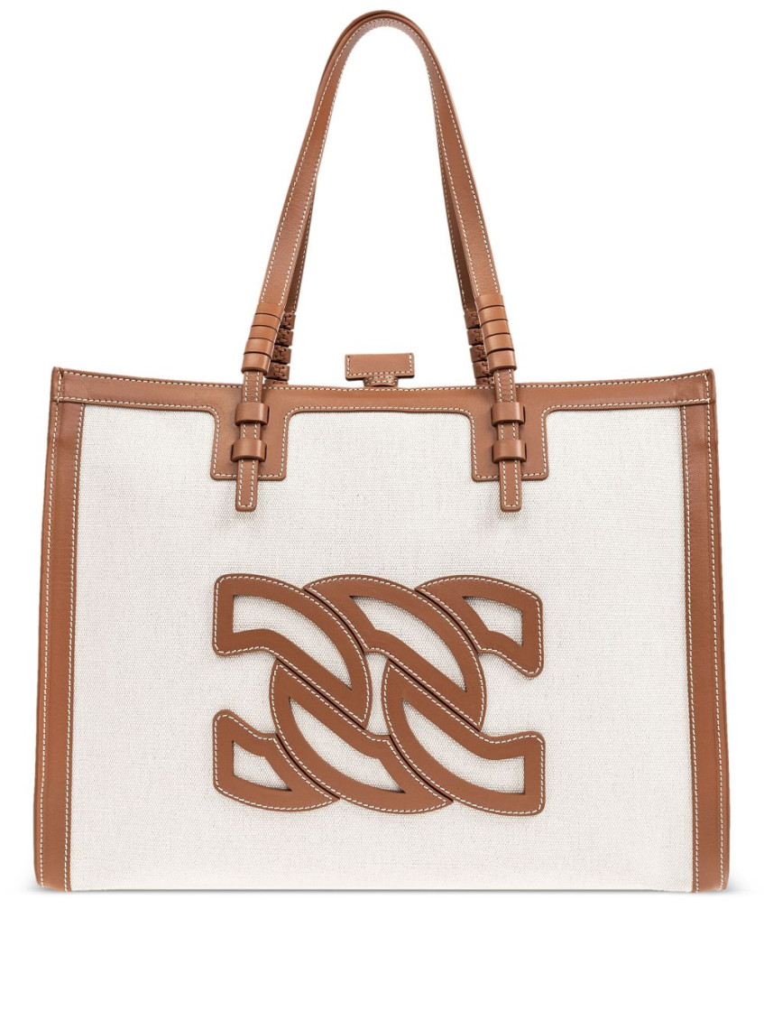 Casadei Brown Canvas And Leather Tote
