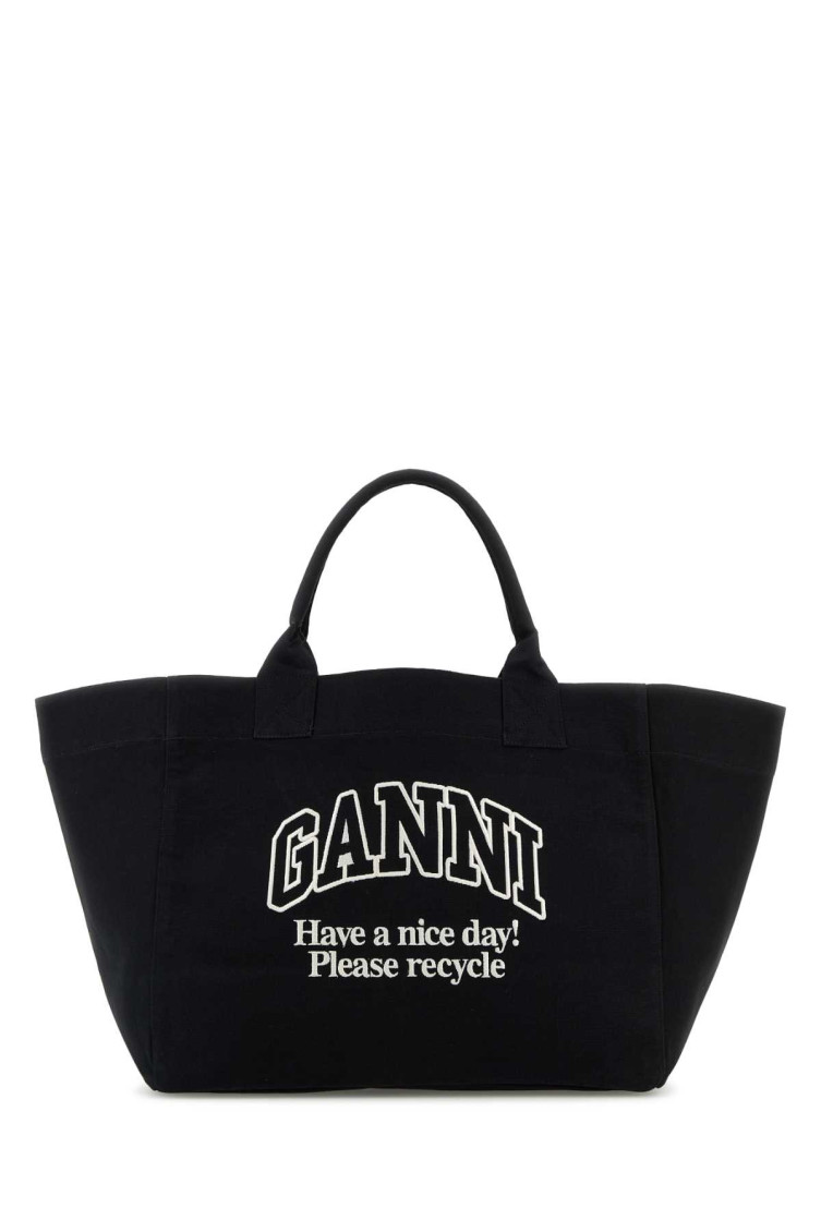 Ganni Shopper Xxl Contrasted Logo Bag In Black