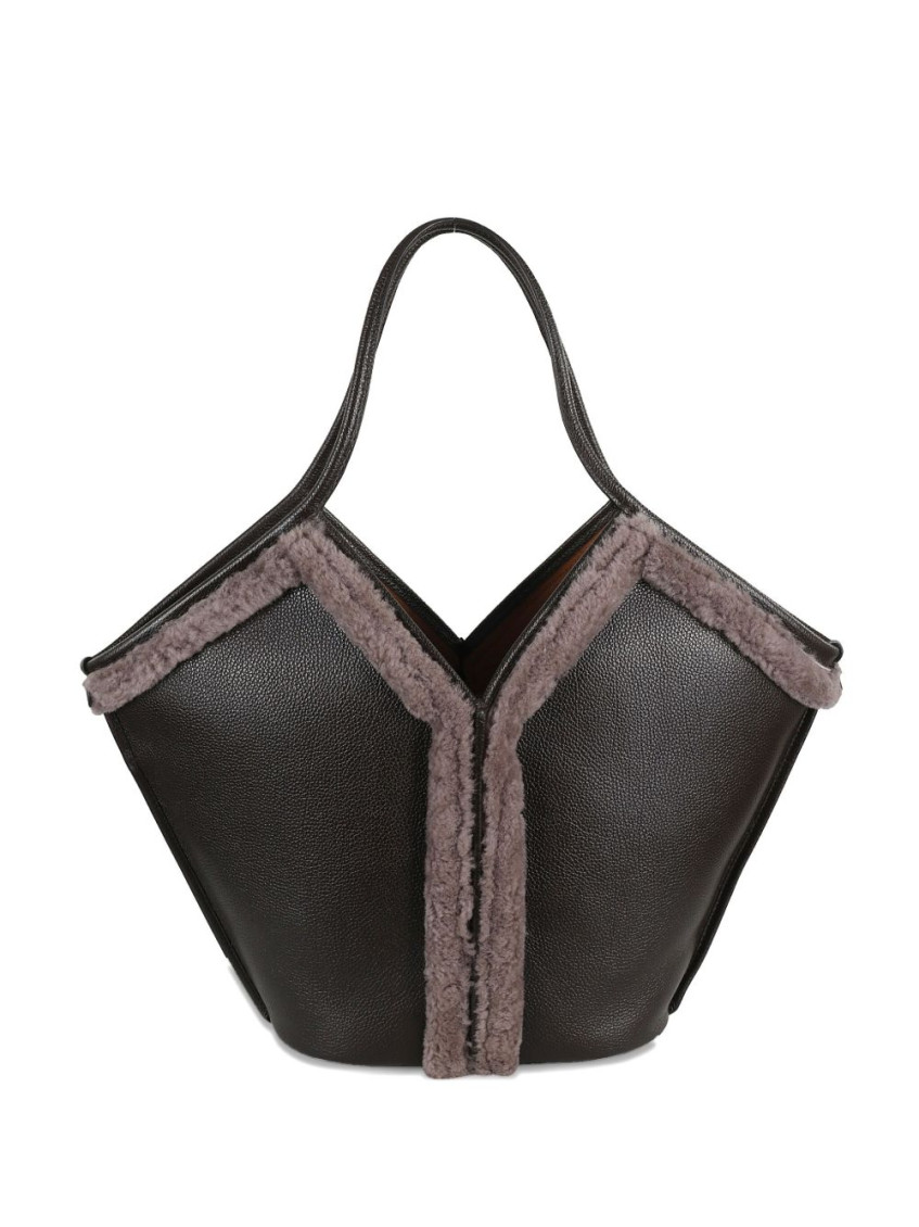 Hereu Calella Shearling Trimmed Leather Shoulder Bag In Black