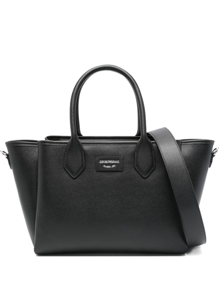 Emporio Armani Leather Tote Bag In Black