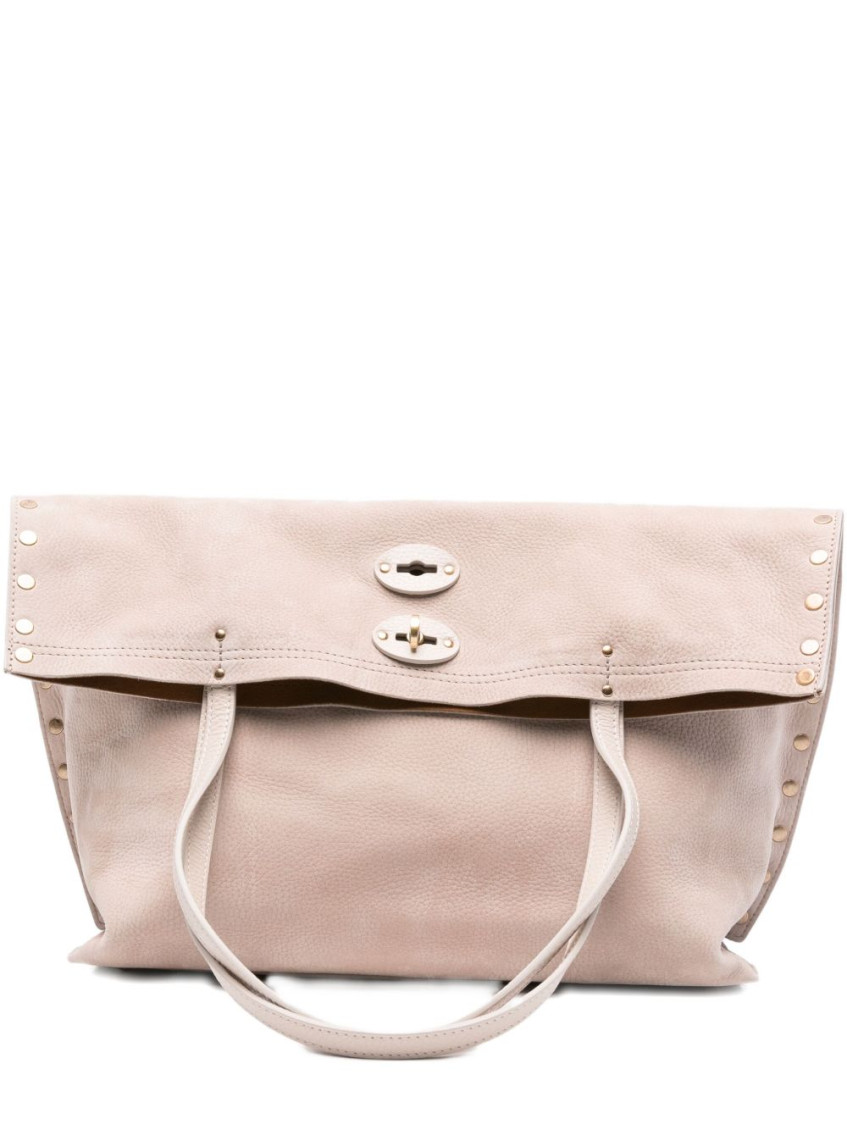 Zanellato Jones Suede Leather Handbag With Top Handles In Neutral