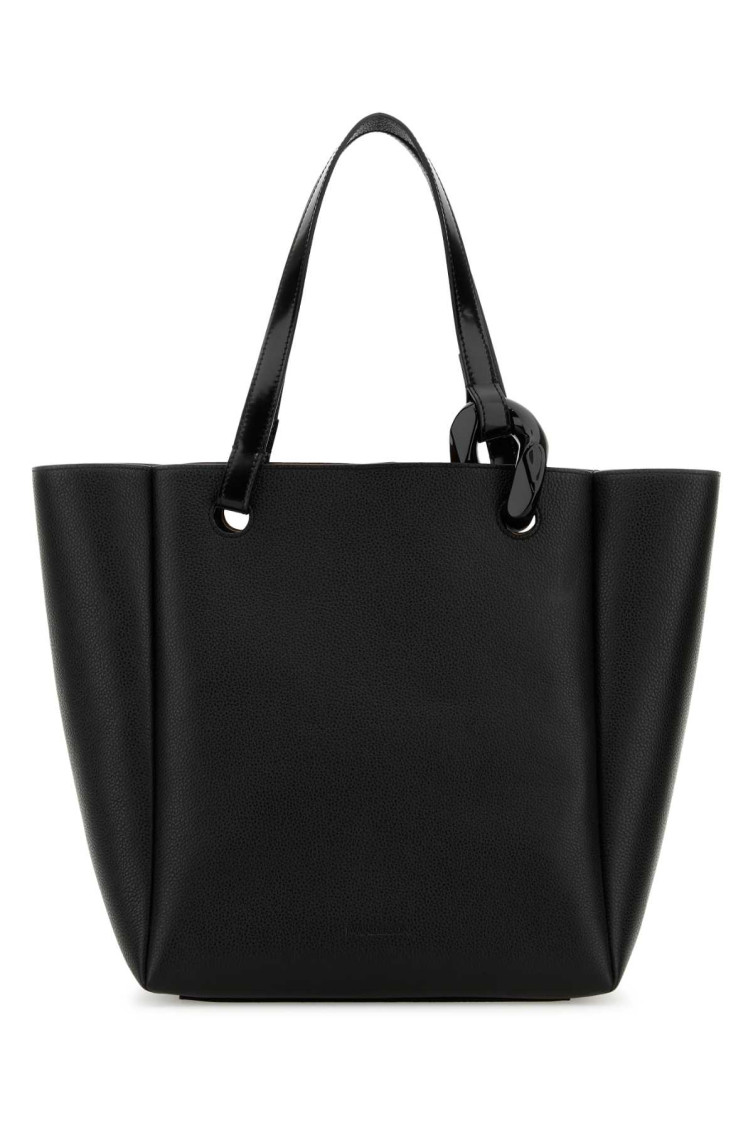 Jw Anderson Leather Corner Shopping Bag With Structured Silhouette In Black
