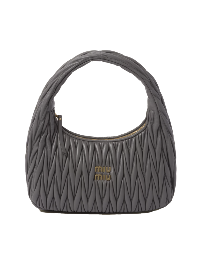 Miu Miu Wander Matelassé Nappa Leather Hobo Bag In Grey