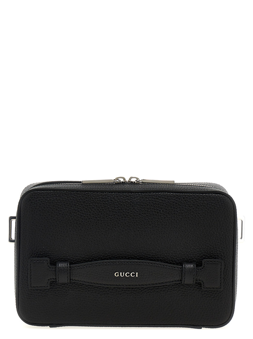 Gucci Logo Leather Shoulder Strap Crossbody Bags Black In Black