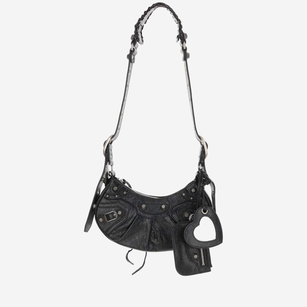 Balenciaga Green Leather Shoulder Handbag With Magnetic Closure And Metal Details In Black