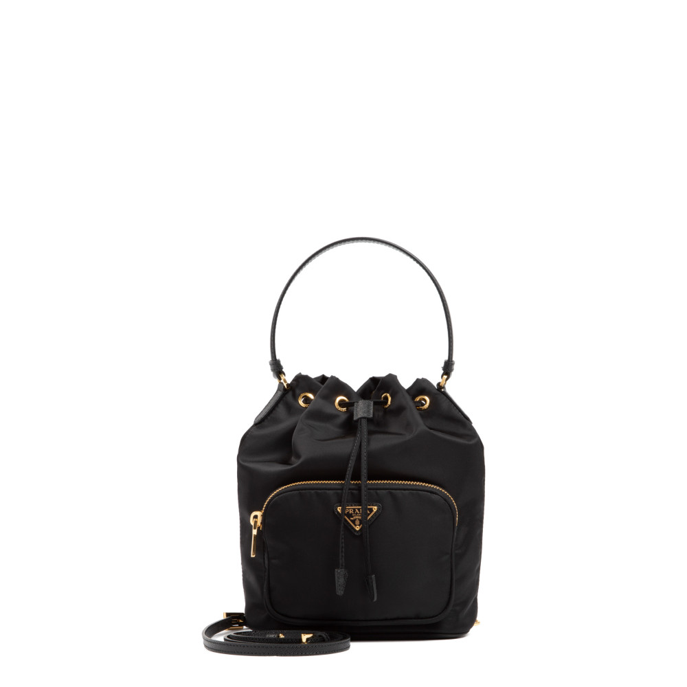 Prada Duet Patent Leather Bucket Bag In Black