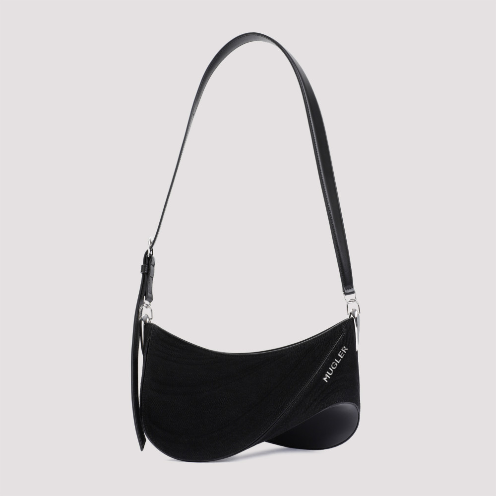 Mugler Black Spiral Curve 01 Shoulder Bag In Black