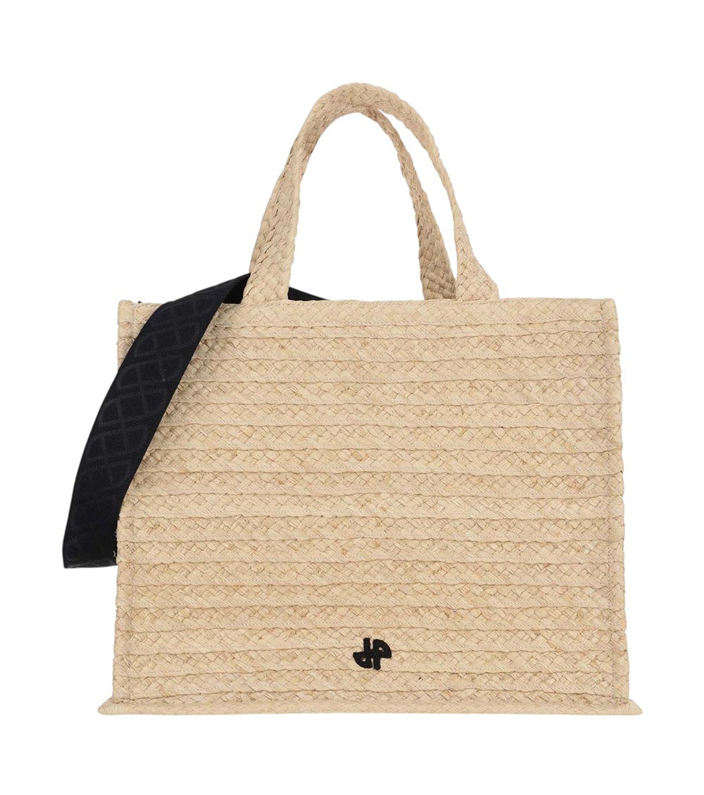 Patou Large Jp Raffia Tote Bag In Beige