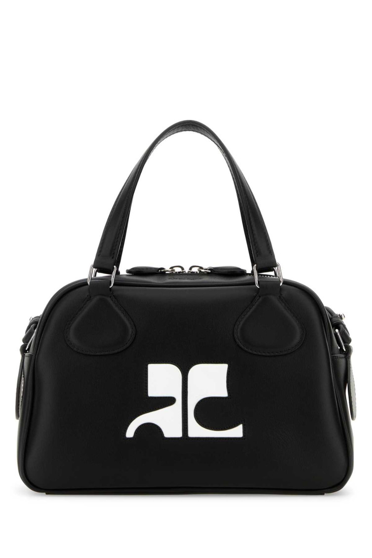 Courrèges Reedition Structured Leather Handbag With Top Handles In Black